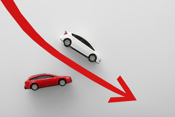 自動車産業の不況を赤い矢印で表した図