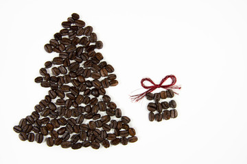 fir tree with coffee beans on a white background