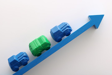 自動車産業の好況を青い矢印で表した図