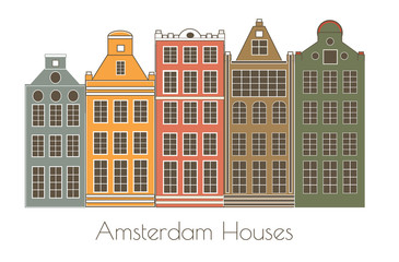 Amsterdam Colorful Houses Set Drawing