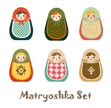 Cute Colorful Matryoshka Icon Set