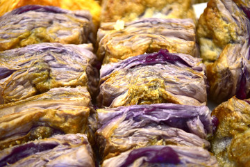 Rayong Thailand July 24 2019 Delicious pies are prepared for sale in front of the store. Good small.