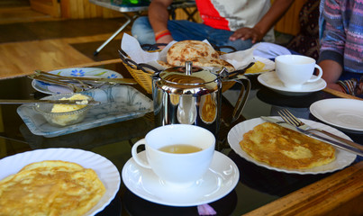 Homemade pancake with coffee