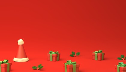 Cute Christmas decoration with copy space , 3D Rendering