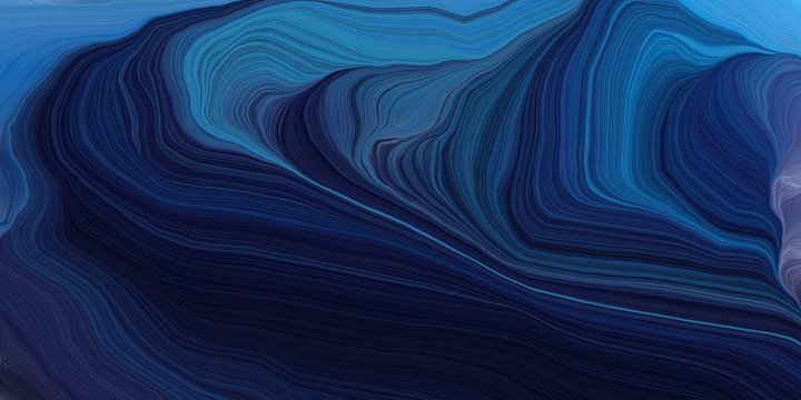 background graphic with modern waves background design with very dark blue, steel blue and teal blue color © Eigens
