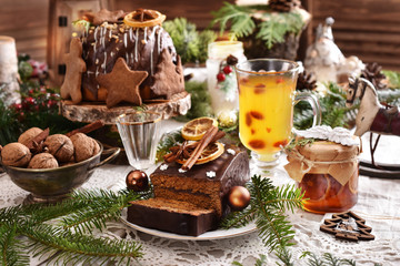 traditional Christmas  pastries on festive table
