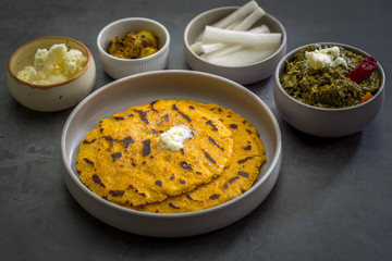 Makki ki roti with sarson ka saag, popular north indian main course menu usually prepared in winter...