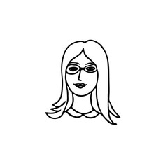 avatar portrait of a young woman with beautiful hair and a smile in a hand drawn doodle style