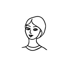 avatar portrait of a young woman with beautiful hair and a smile in a hand drawn doodle style