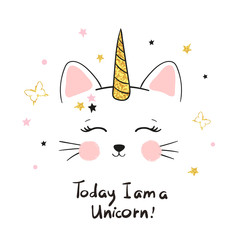 Cute cat unicorn for kids design - t-shirt print, poster. © Afanasia