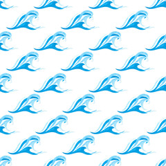 Seamless pattern with abstract hand drawn sea waves. Watercolor ocean background.