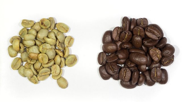 Green and Black coffee beans roasted and raw