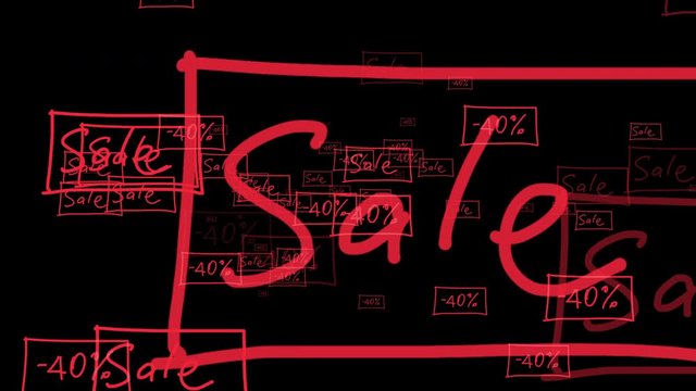 Sale off 40% banner fly on the isolated icon screen background. Symbol of sale off 40 % text animation flying in fantasy space on keyframe black color background