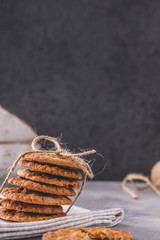 Tasty cookies with sunflower seeds. Copy space