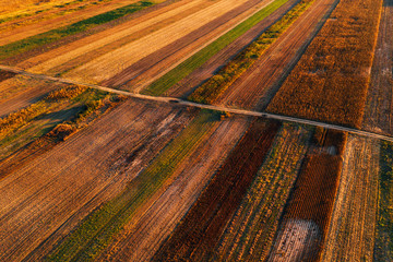 Colorful countryside patchwork background, cultivated agricultural field as abstract pattern