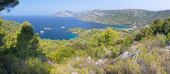 Fototapeta na wymiar Croatia - The landscape and the coast of Peliesac peninsula near Zuliana from Sveti Ivan peak.