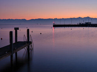 Fototapeta premium Beach on Lake Constance with view to alps