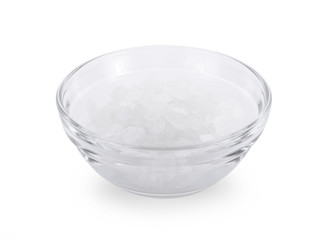 rock sugar in bowl on white background.