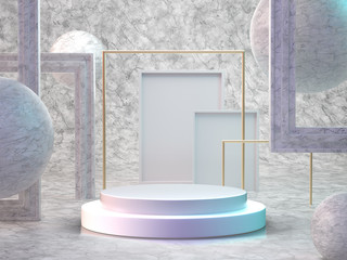 3d background Render image of abstract blue color geometric shape podium background, modern minimalist mockup for cosmetic podium display or showcase.