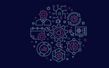 Business intelligence circle template with line icons. Vector illustrations.