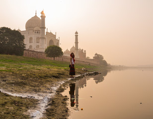 Taj Mahal reflected in Yamuna river