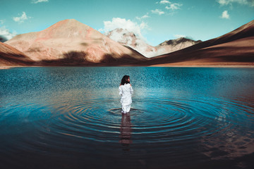 Hiker young woman in nature