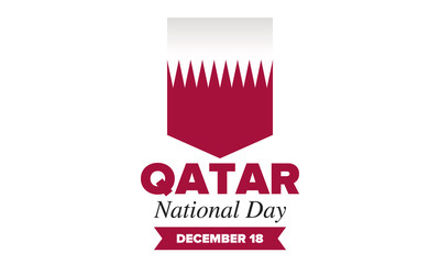 National Day in Qatar. National happy holiday, celebrated annual in December 18. Qatar flag. Patriotic elements. Poster, card, banner and background. Vector illustration