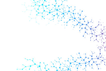 Scientific molecule background for medicine, science, technology, chemistry. Science template wallpaper or banner with a DNA molecules. Dynamic wave flow. Molecular vector illustration.