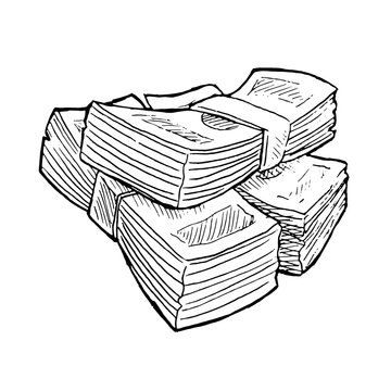 Stack of paper money colorless