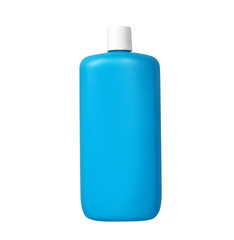 Blue plastic bottle with copy space