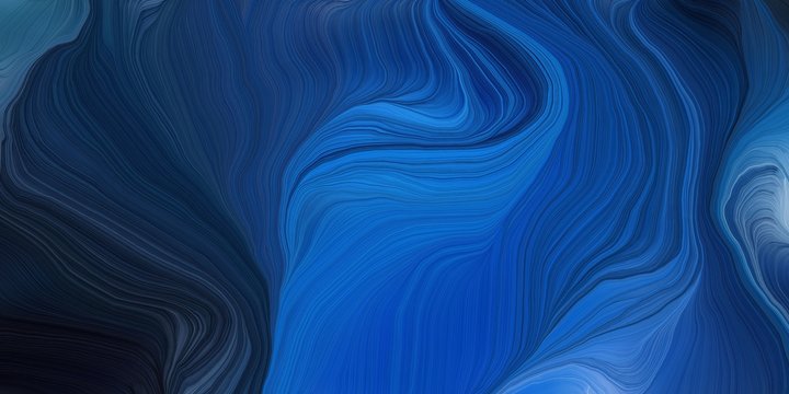 background graphic with modern waves background design with midnight blue, strong blue and very dark blue color © Eigens