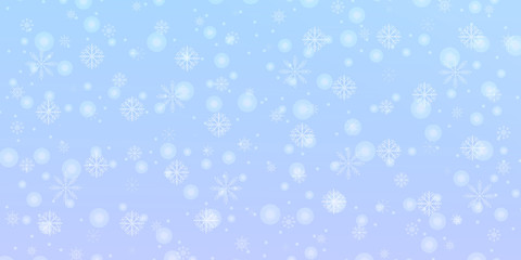 Naklejka premium White snowflakes on a beautiful blue gradient with flickering highlights. Winter illustration of snowflakes.