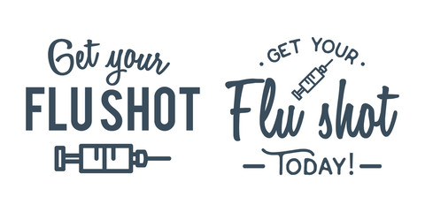 Flu shot vaccine badge. With syringe needle injection icon. For medical websites. Vaccination sign