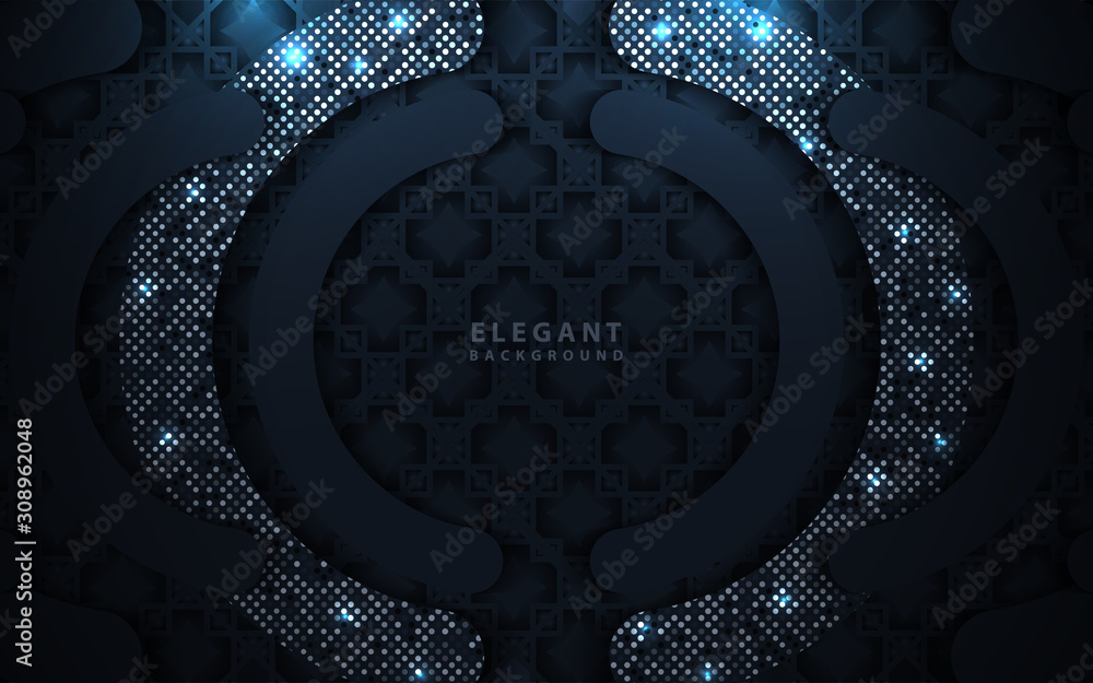 Aufkleber dark abstract background with paper shapes overlap layers. luxury and modern concept texture with si