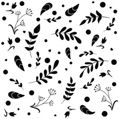 seamless background with flowers, leaves and twigs. Vector