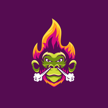 Monkey Fire Sport E-sport Mascot Gaming Logo Template