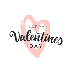 Happy Valentine's Day script lettering inscription isolated on white background. Calligraphy for Valentine's Day card.