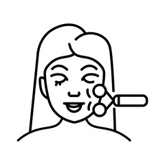 Woman gets facial treatment with roller face massager linear icon