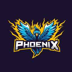 Phoenix blue sport e-sport mascot gaming logo template