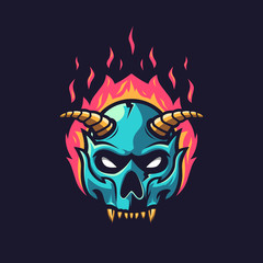 Skull with horn sport e-sport mascot gaming team logo vector premium