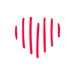 Minimalistic hand drawn red heart icon isolated on white background. Valentine's Day minimal concept. Unique design element. Vector illustration. Can be used for greeting card, invitation, banner, web