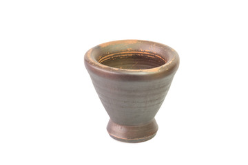 Baked clay mortar on white background with clipping path.