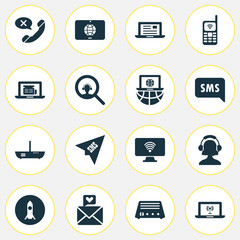 Fototapeta na wymiar Telecommunication icons set with online news, contact, radio and other signal elements. Isolated vector illustration telecommunication icons.