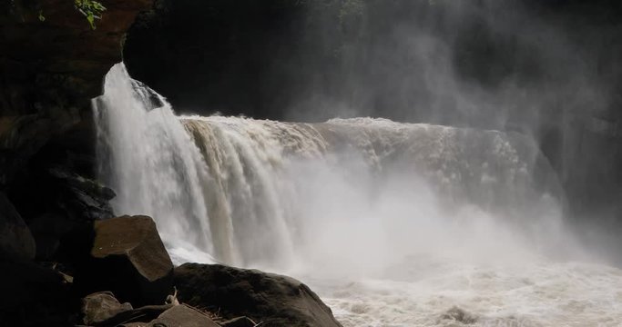 Water plunging with power over Cumberland Falls, a waterfall on the Cumberland River in Kenutcky, USA, is displayed in this seamless loop.