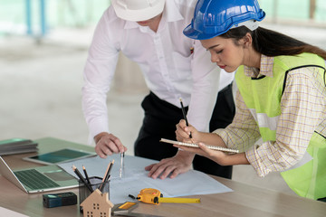 Engineer project manager order admin site working about contruction drawing and planning