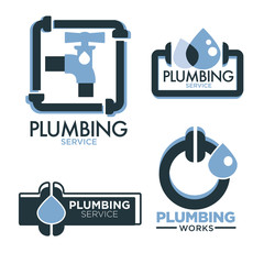 Obraz premium Plumbing service logo set with pipes and water droplet