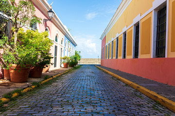 Colorful photo of Old San Juan Street in Puerto Rico.