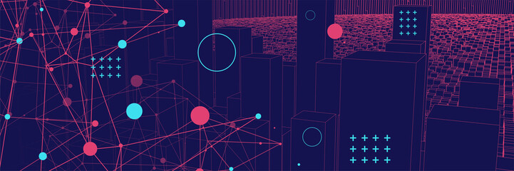 Square pattern. Wireframe background. Futuristic vector illustration.