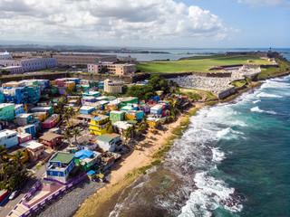 Aerial Drone Photo of La Perla in Old San Juan Puerto Rico - obrazy, fototapety, plakaty