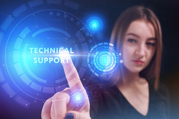 Business, Technology, Internet and network concept. Young businessman working on a virtual screen of the future and sees the inscription: